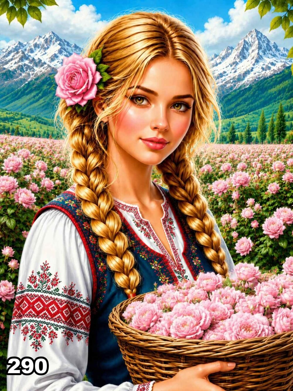 Диамантен гоблен „Златокоса розоберачка“ 290 · 30×40 см