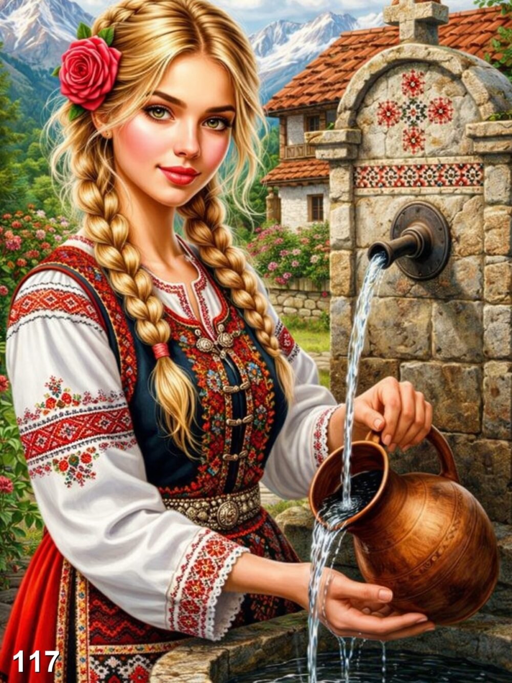 Диамантен гоблен „Мома с каната на чешмата“ 117 · 30×40 см