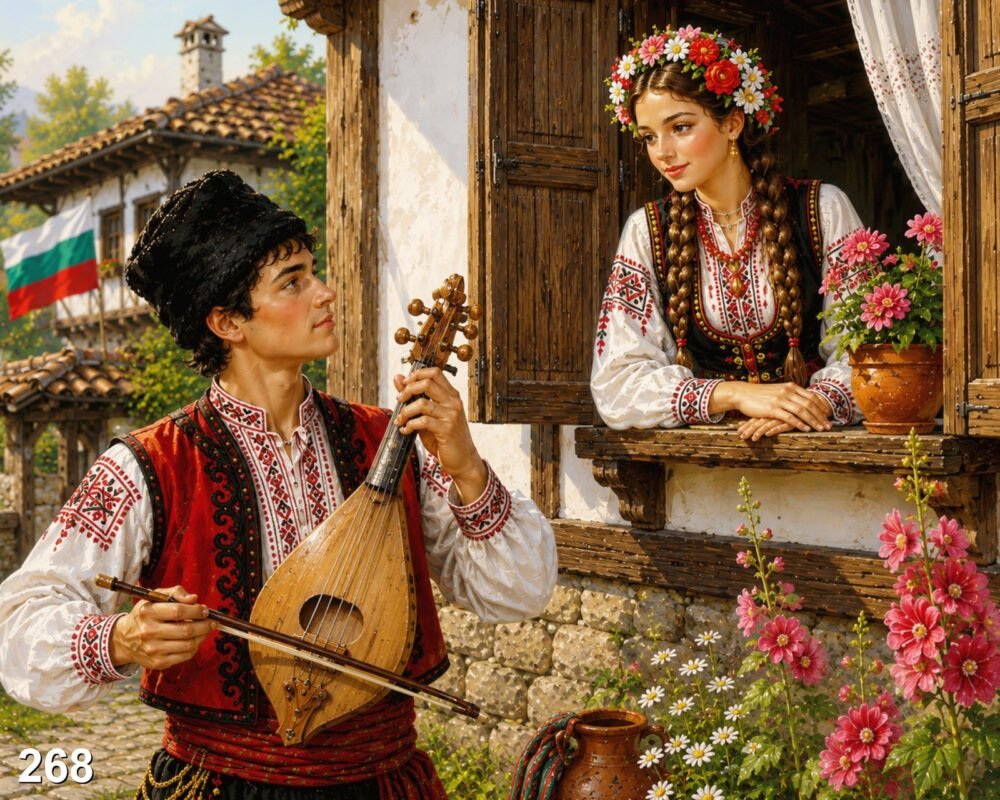 Диамантен гоблен „Момък с тамбура под прозореца“ 268 · 50×40 см